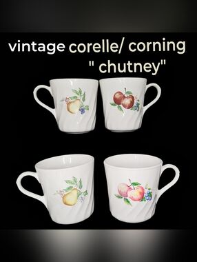 Vintage Corelle Corning Chutney Fruit-Pattern Mugs - Set of 4